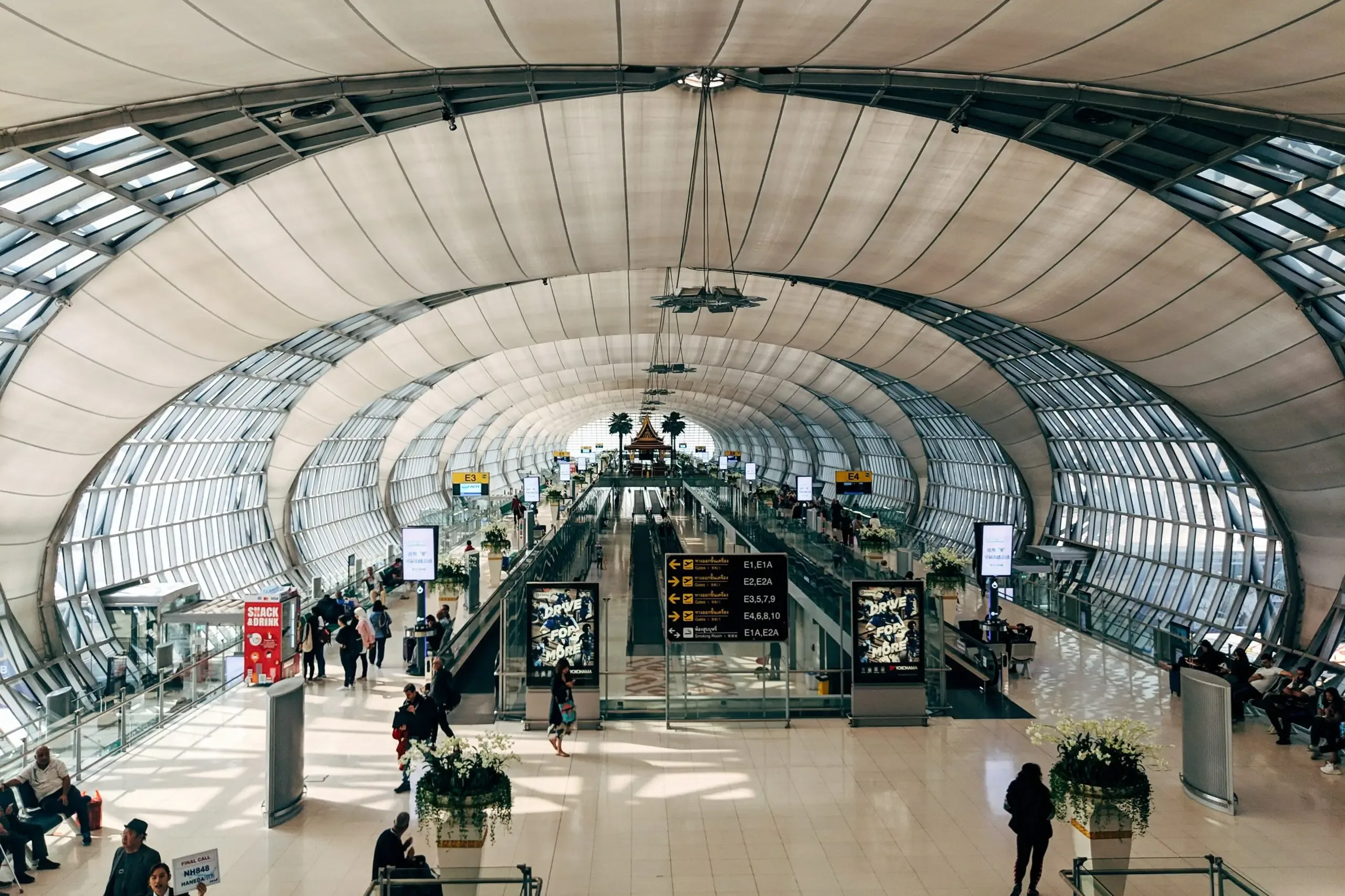 Busy airport terminal corridor
