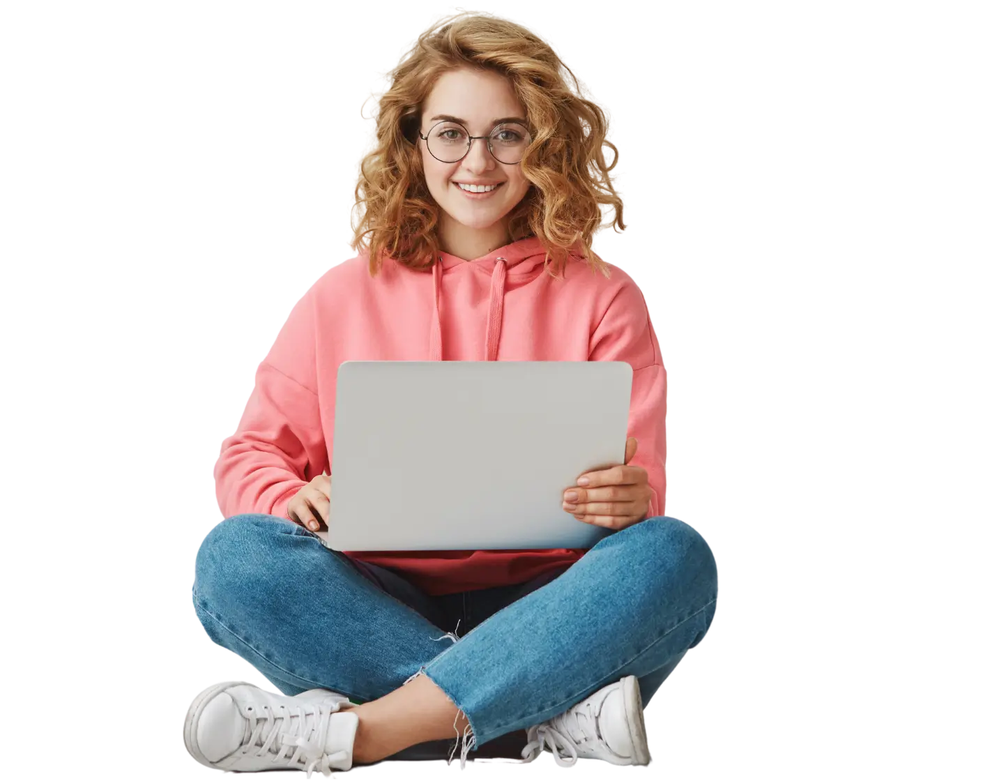 cafe robot Smiling girl with laptop