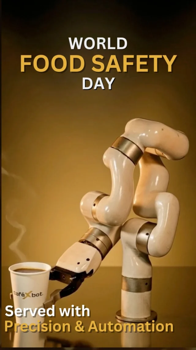 Robotic barista serves with safety, precision, and hygiene. ☕🤖This World Food Safety Day, CafeXbot proudly reaffirms its commitment to safe, contactless food & beverage experiences.✅ Grade A Gold Certified
✅ Contactless Serving
✅ Pasteurized Ingredients UsedEvery order is prepared through automation designed to ensure consistency, hygiene and quality in every serve.#WorldFoodSafetyDay #FoodSafety #CafeXbot #RoboticBarista #AutomationInFoodService #ContactlessServing #FoodTech #SmartCafe